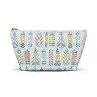 Stamped Leaves Accessory Pouch w T-bottom in Aqua